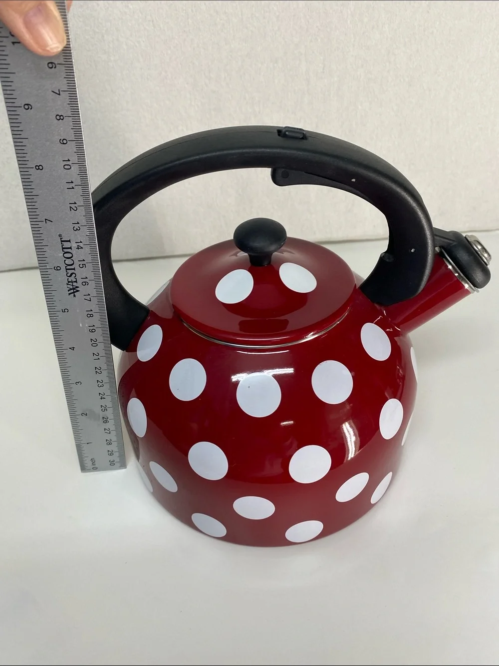 Temp-Tations Red White Polka Dot Tea Kettle with Black Handle Cottage Farmhouse